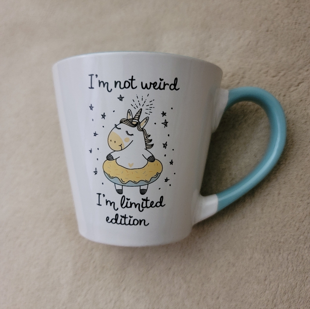 Unicorn Blue/White "I'm Not Weird I'm Limited Edition" Message Mug 18 oz.